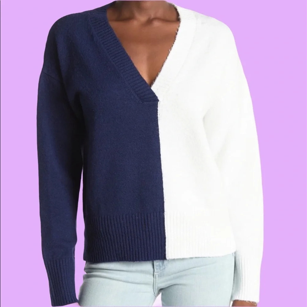 Sweet Romeo Stripe Colorblock V-Neck Sweater M